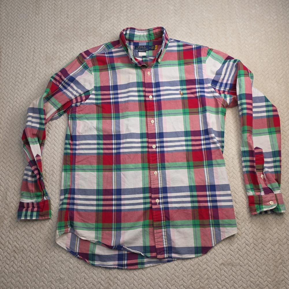 Polo Ralph Lauren Mens Classic Fit Plaid Button Down Shirt Medium Flesh Pony - Picture 4 of 9